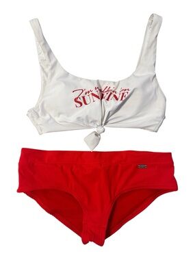 Banana Moon White & Red Tie-Front Women's Bikini Set - SUNSHINE Graphic